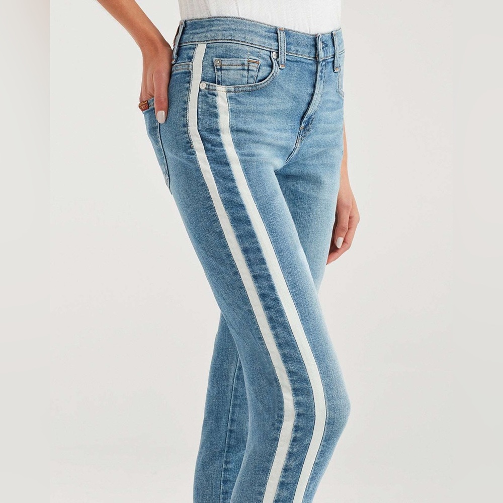 7 For All Mankind Ankle Skinny / Cut Off Hem and Double White Stripes